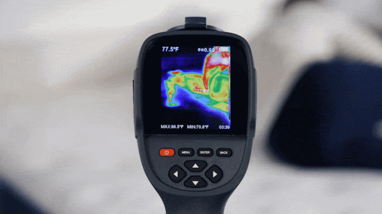 Close up of a thermal camera measuring heat retention on the Bear Elite Hybrid mattress