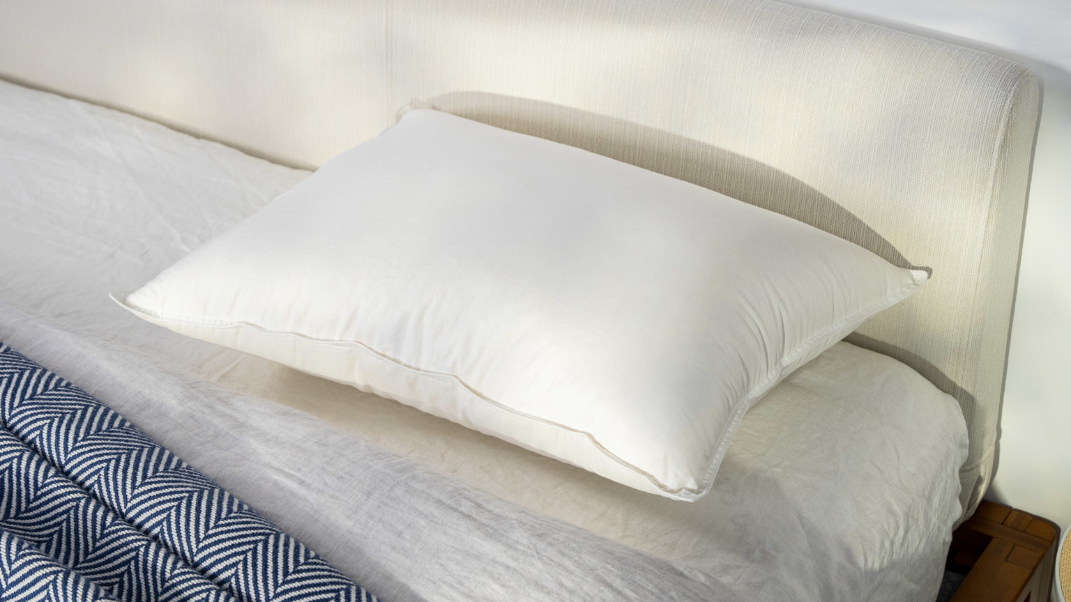 A picture of the Brooklinen Down Pillow in Sleep Foundation's test lab.