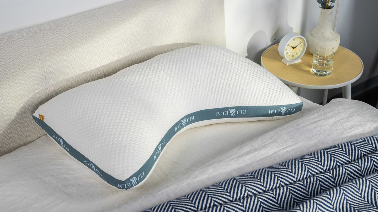 A picture of the Eli & Elm Cotton Side-Sleeper Pillow in Sleep Foundation's test lab.