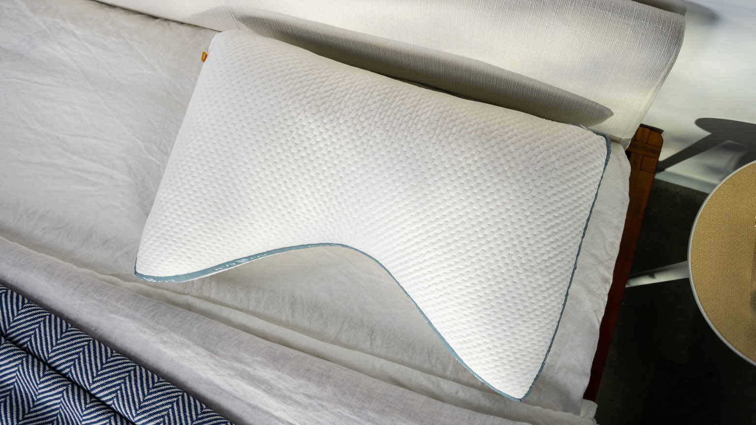 A picture of the Eli & Elm Cotton Side-Sleeper Pillow in Sleep Foundation's test lab.