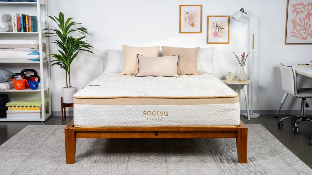 Picture of Saatva Loom & Leaf Mattress in the Sleep Foundation Test Lab.