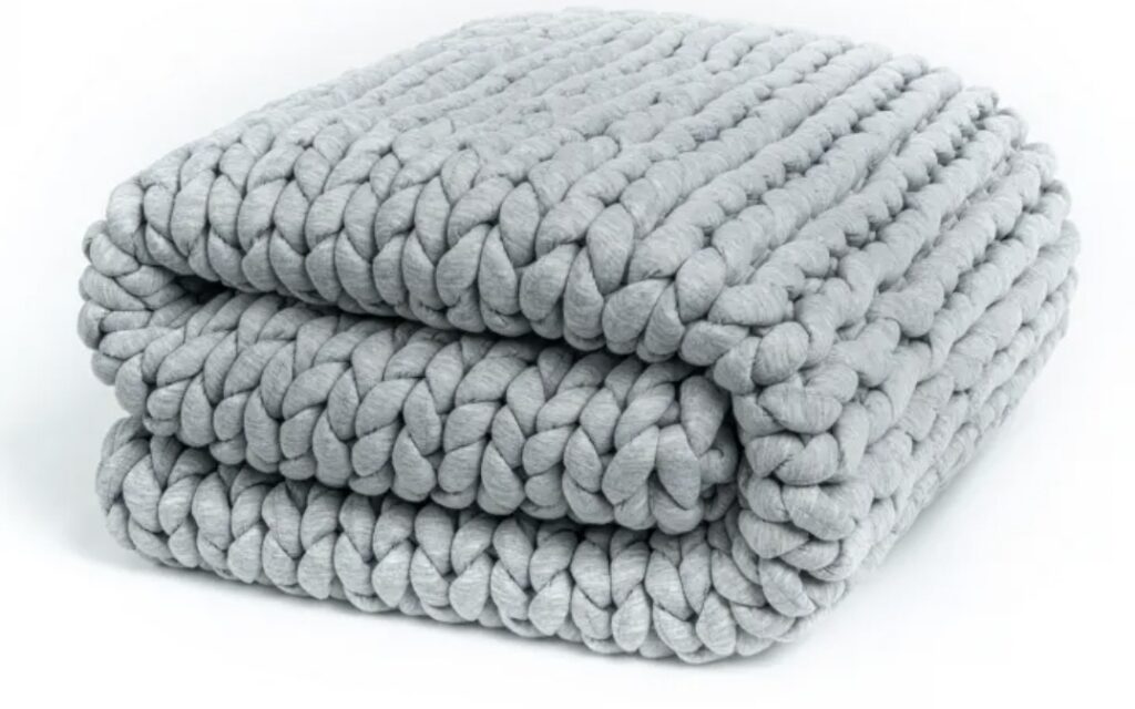 Product page photo of the Helix Knit Weighted Blanket