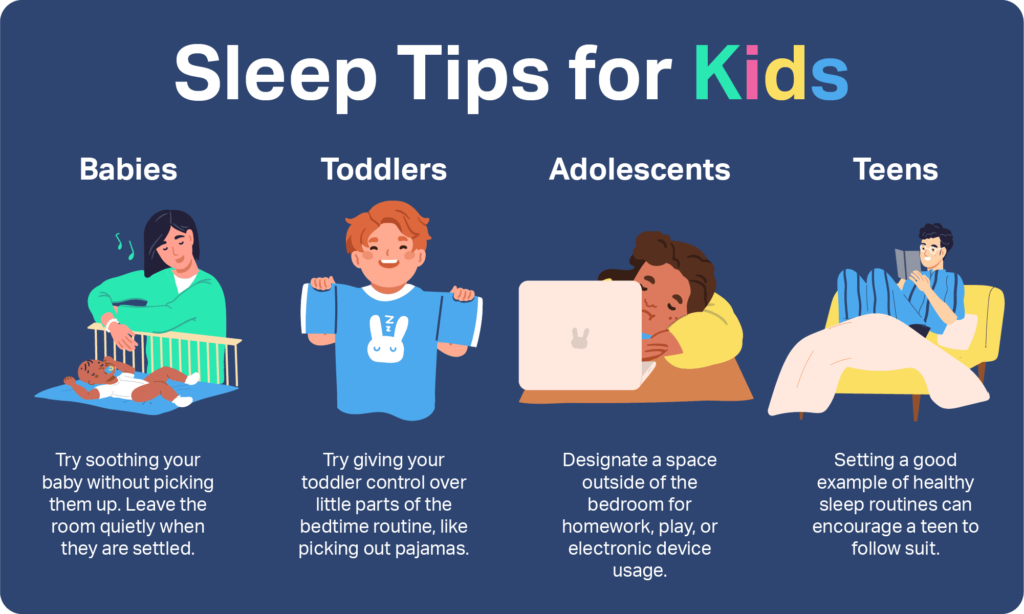 Infographic of additional sleep tips for kids.