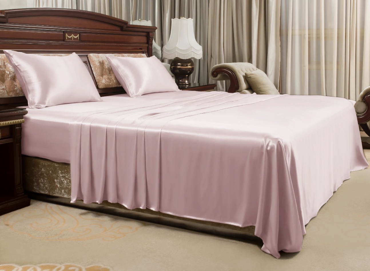 Product page photo of the Promeed 6A 2mm Silk Sheet Set
