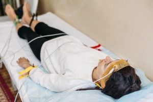 woman participating in a sleep study