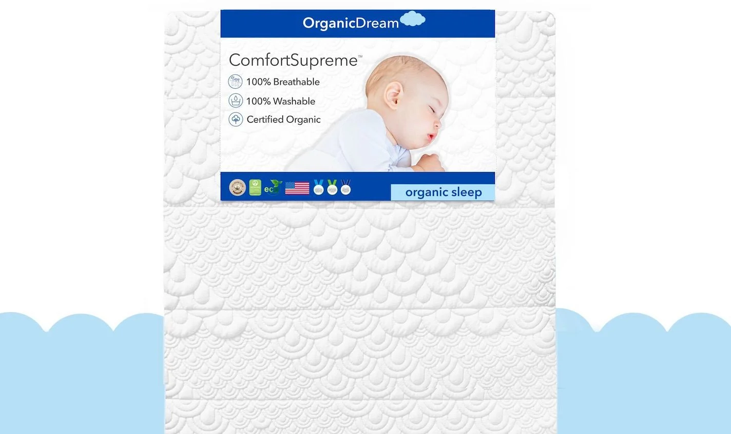 Product page photo of the Organic Dream ComfortSupreme 2-Stage Crib & Toddler Mattress