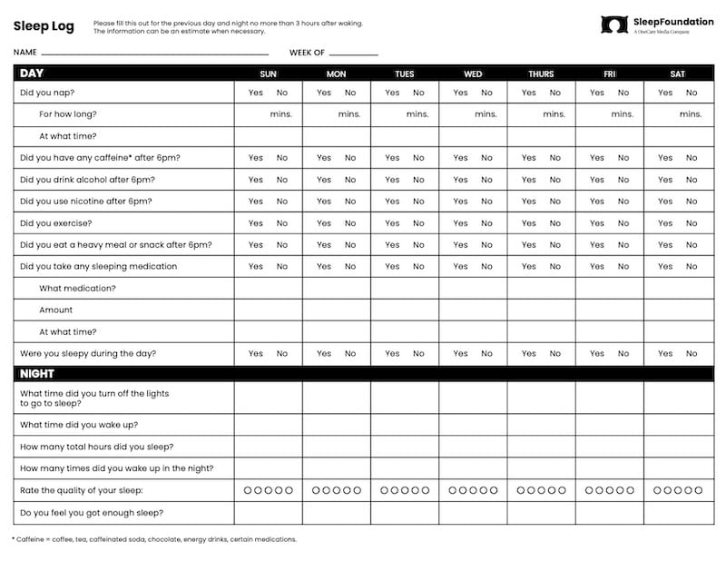 Sample Sleep Log Sleep Foundation