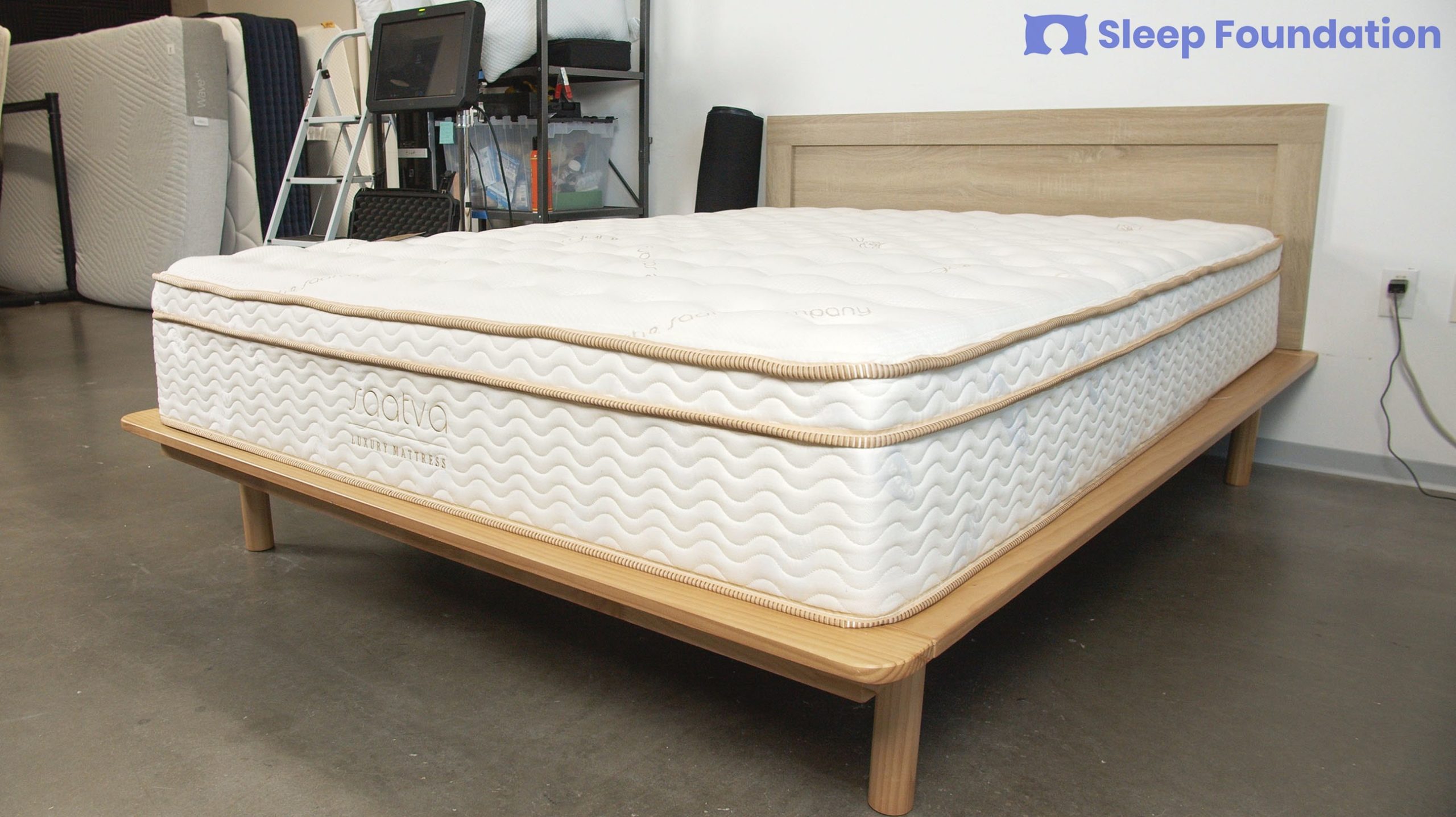 A picture of the Saatva Classic Mattress in Sleep Foundation's test lab.