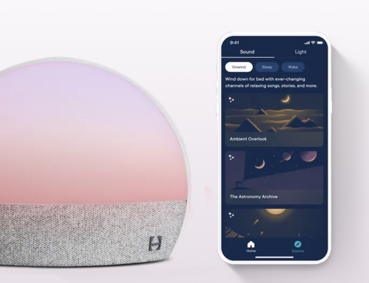 Product page photo of the Hatch Restore with Hatch Sleep App