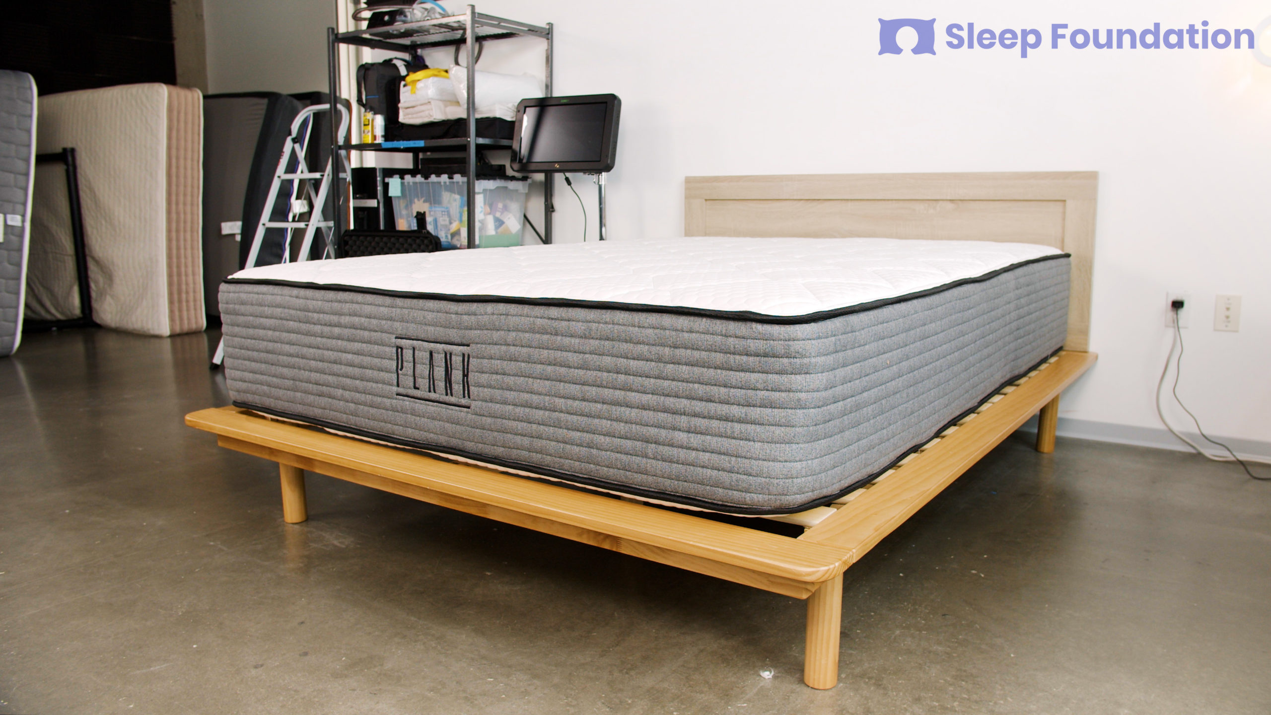 A picture of the Plank Firm Luxe Mattress in Sleep Foundation's test lab.