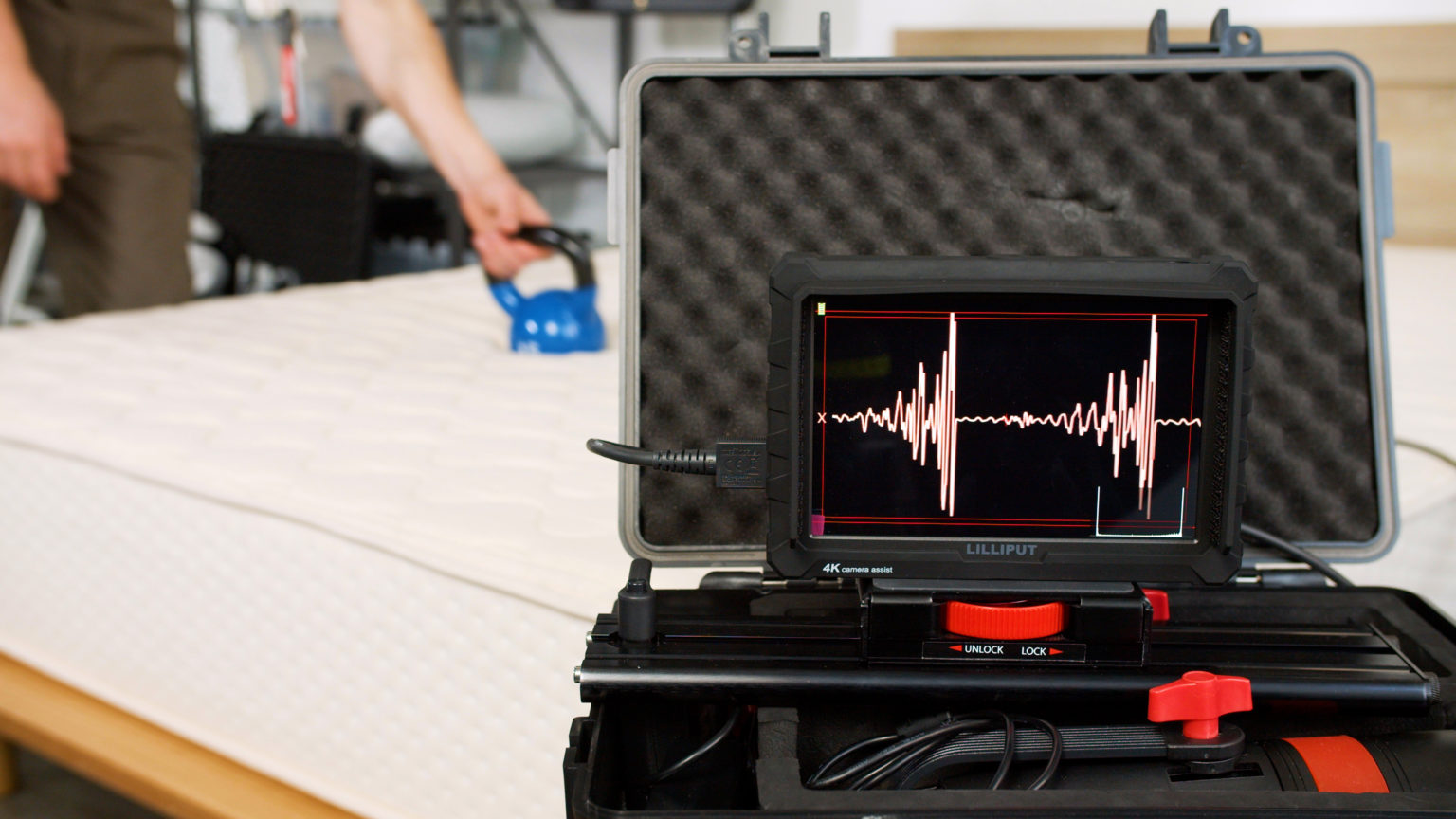 Close-up of motion isolation test results for the Latex for Less Mattress