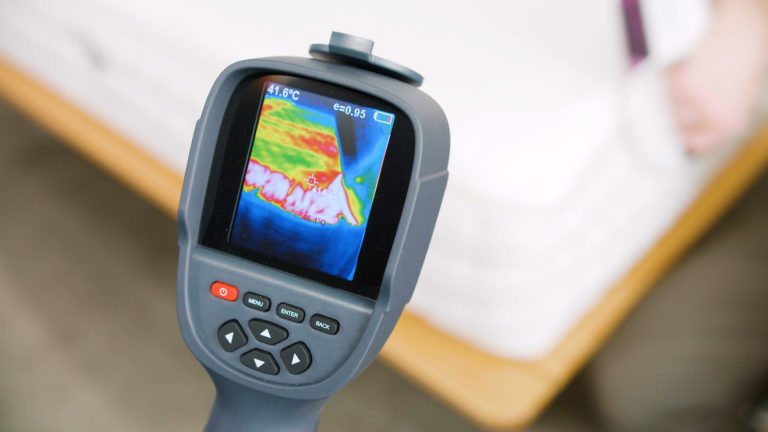 Close-up of thermal camera results measuring heat retention on the PlushBeds Natural Bliss mattress