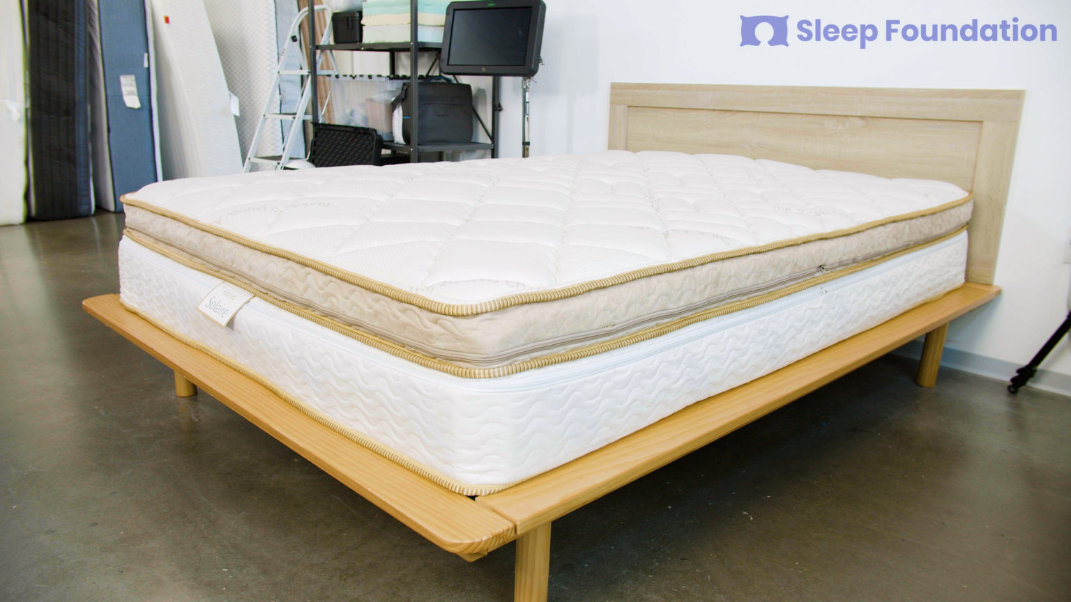 A picture of the Saatva Solaire Mattress in Sleep Foundation's test lab.