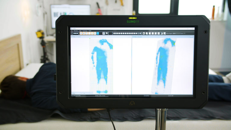 Close-up of stomach-sleeping pressure mapping results for the Bear Original mattress