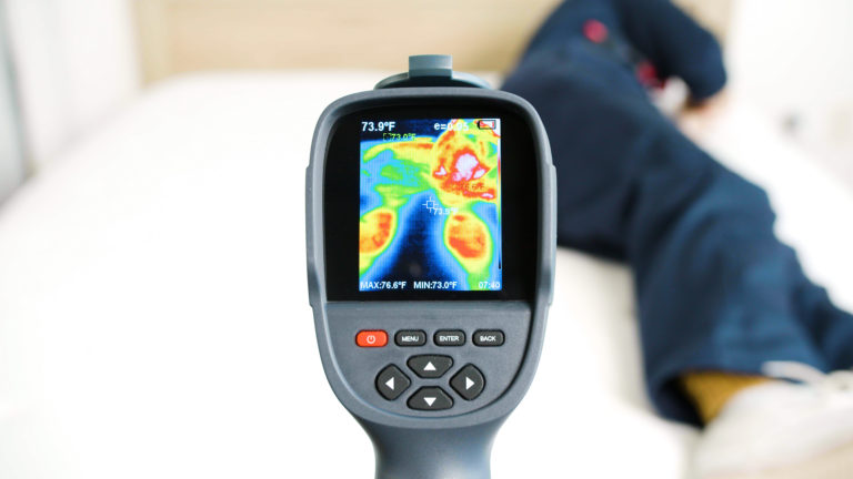 Close-up of thermal camera results measuring heat retention on the Allswell Luxe Hybrid mattress