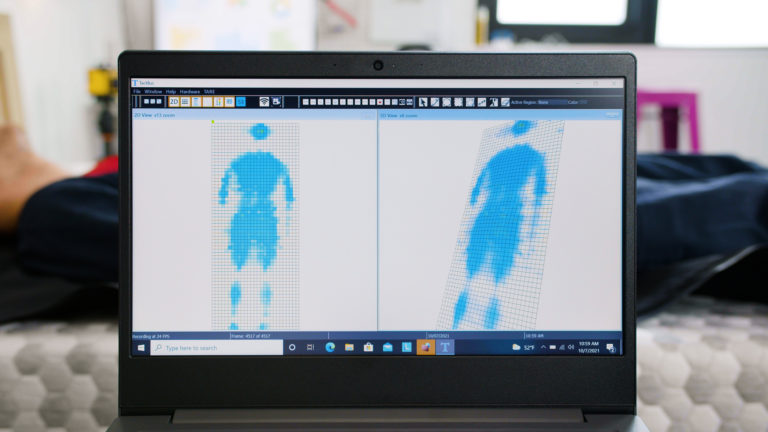 Close-up of back-sleeping pressure mapping results for the Layla Memory Foam Mattress