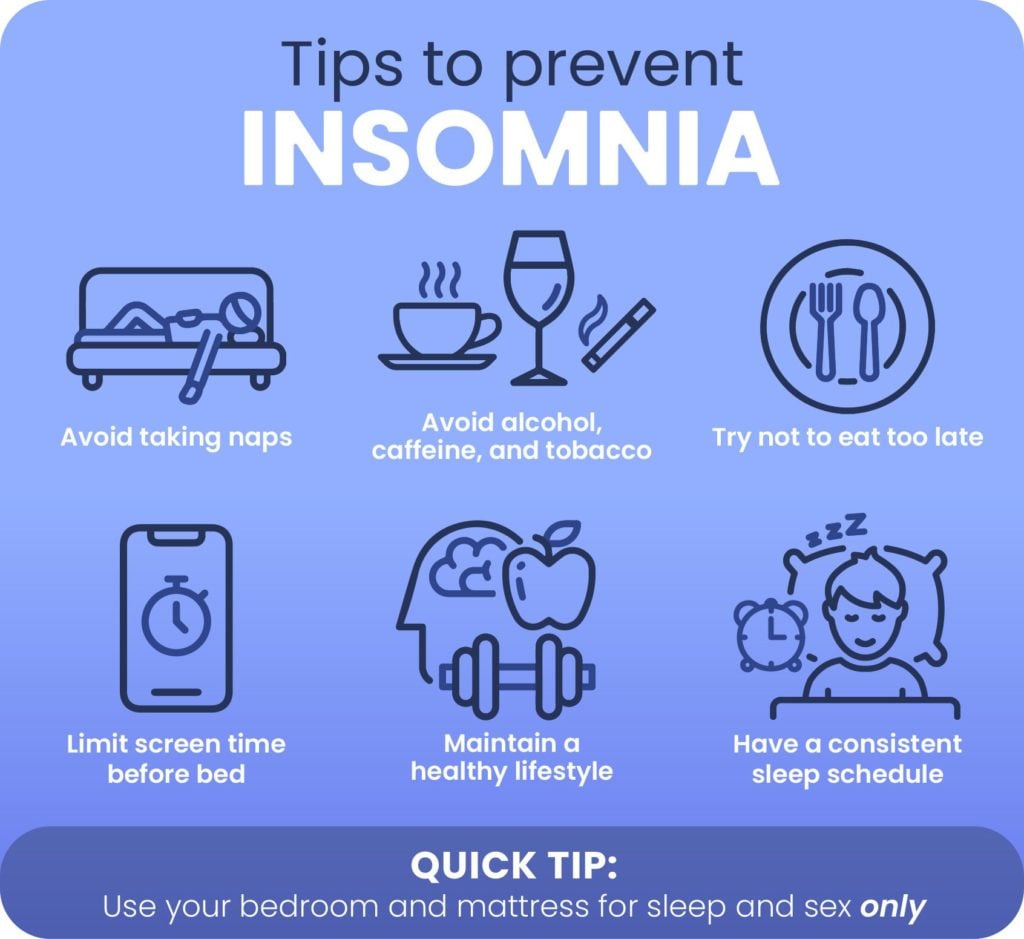 Infographic of tips to prevent insomnia
