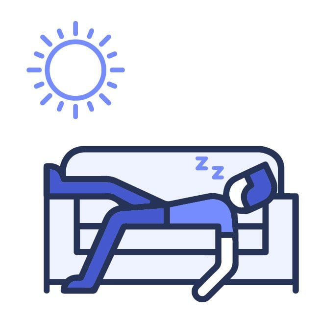 Icon of a man with irregular sleep-wake rhythm disorder sleeping on the couch in the middle of the day
