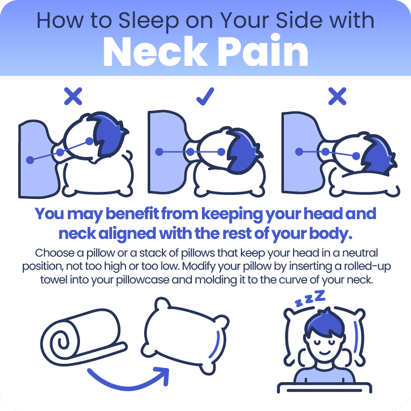 An infographic displays proper neck and spine alignment for side sleepers.