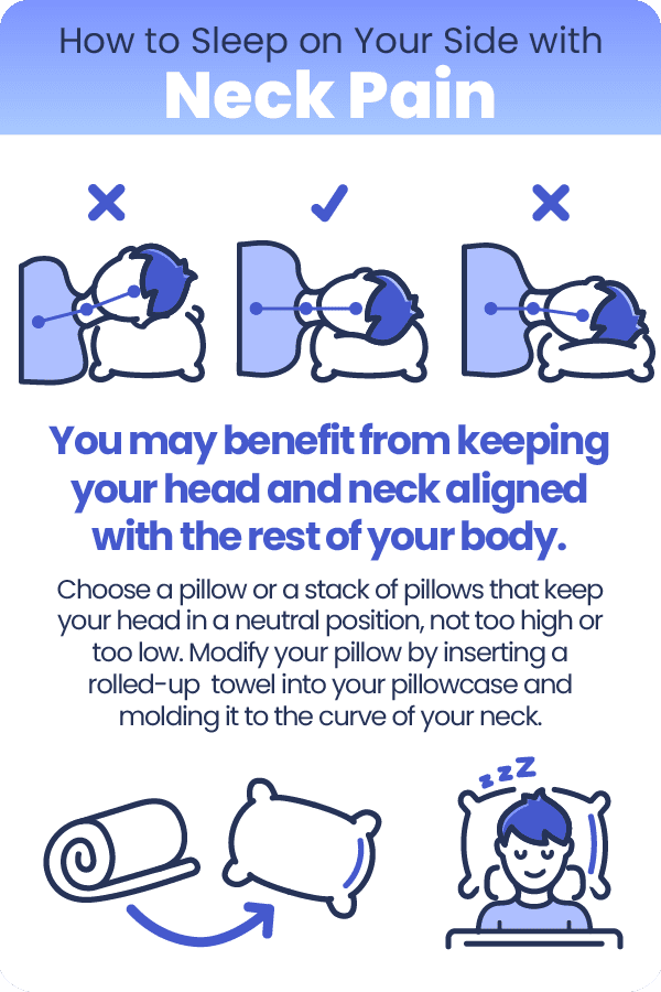 An infographic displays proper neck and spine alignment for side sleepers.