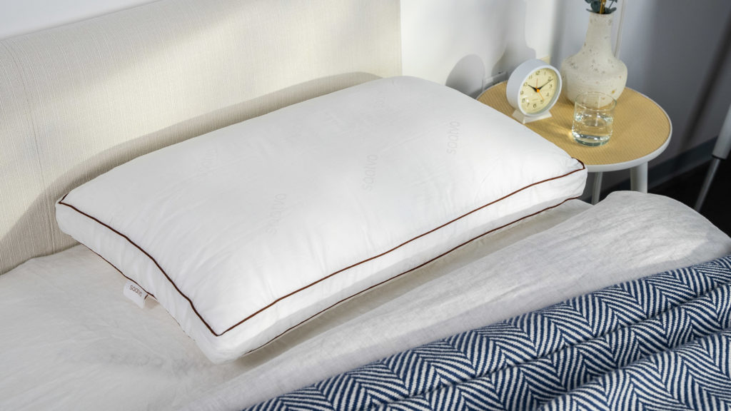 Best Pillows for Snoring A picture of the Saatva Latex Pillow in Sleep Foundation's test lab.
