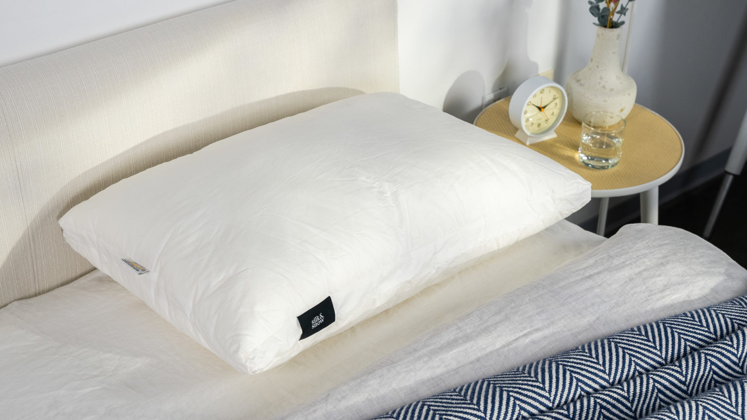 A picture of the Silk & Snow Pillow in Sleep Foundation's test lab.