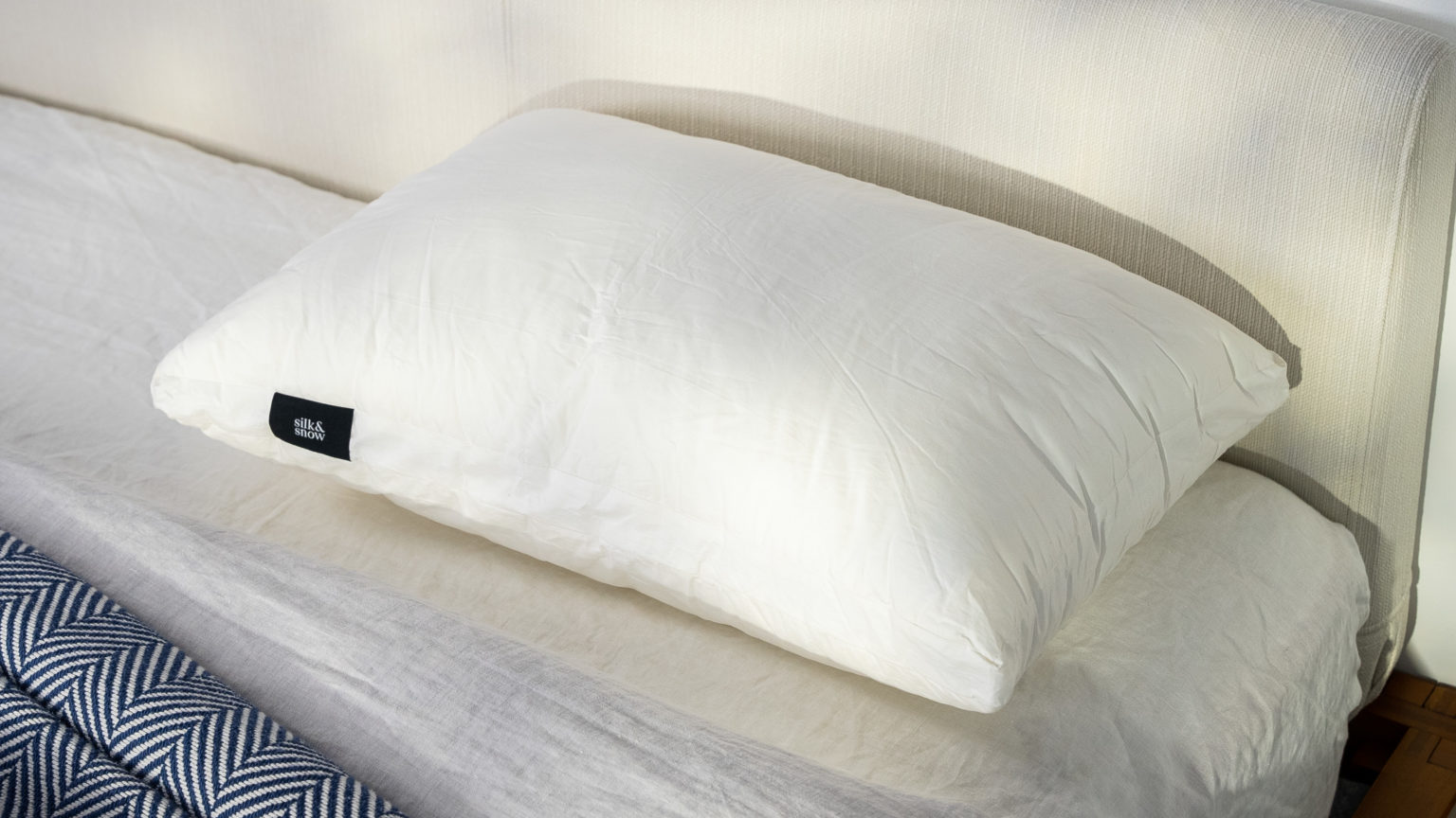 A picture of the Silk & Snow Pillow in Sleep Foundation's test lab.