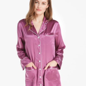 LilySilk 22 Momme Luxurious White Piping Silk Nightshirt