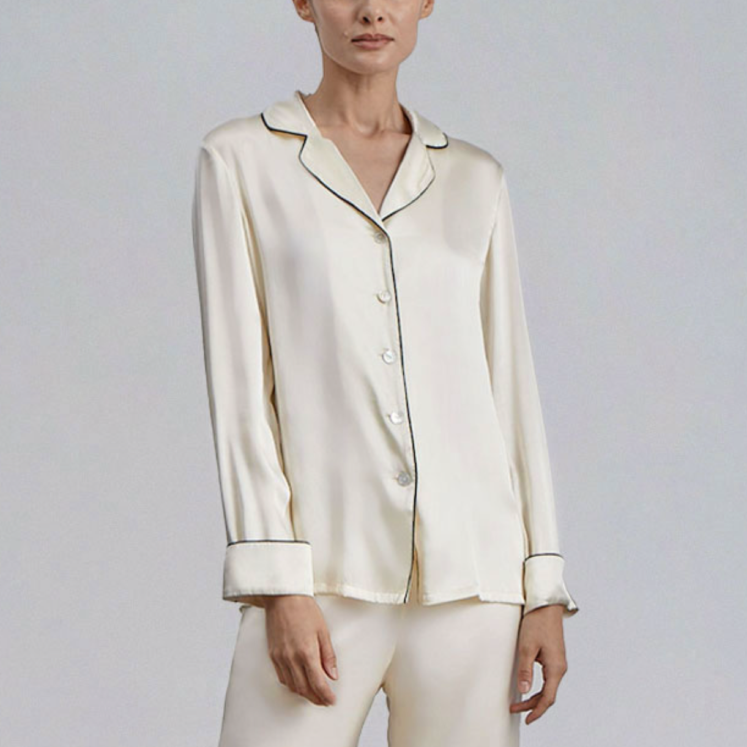 Silk Maison Ivory Piped Silk Pajama Set